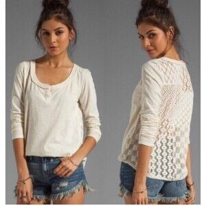 Free People Moonbeam Lace Back‎ Long Sleeve Top – Ivory (Size S)